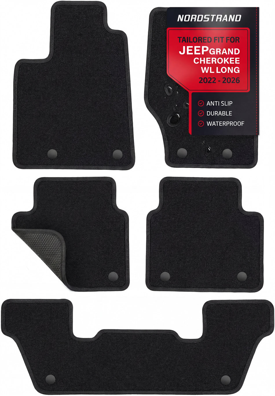 Set of 5 Floor Mats for 2021-2027 Jeep Grand Cherokee Long WL