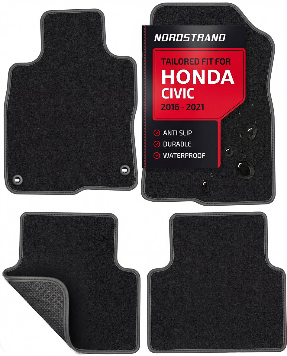 Set of 4 Floor Mats for Honda Civic 2016 2017 2018 2019 2020 2021